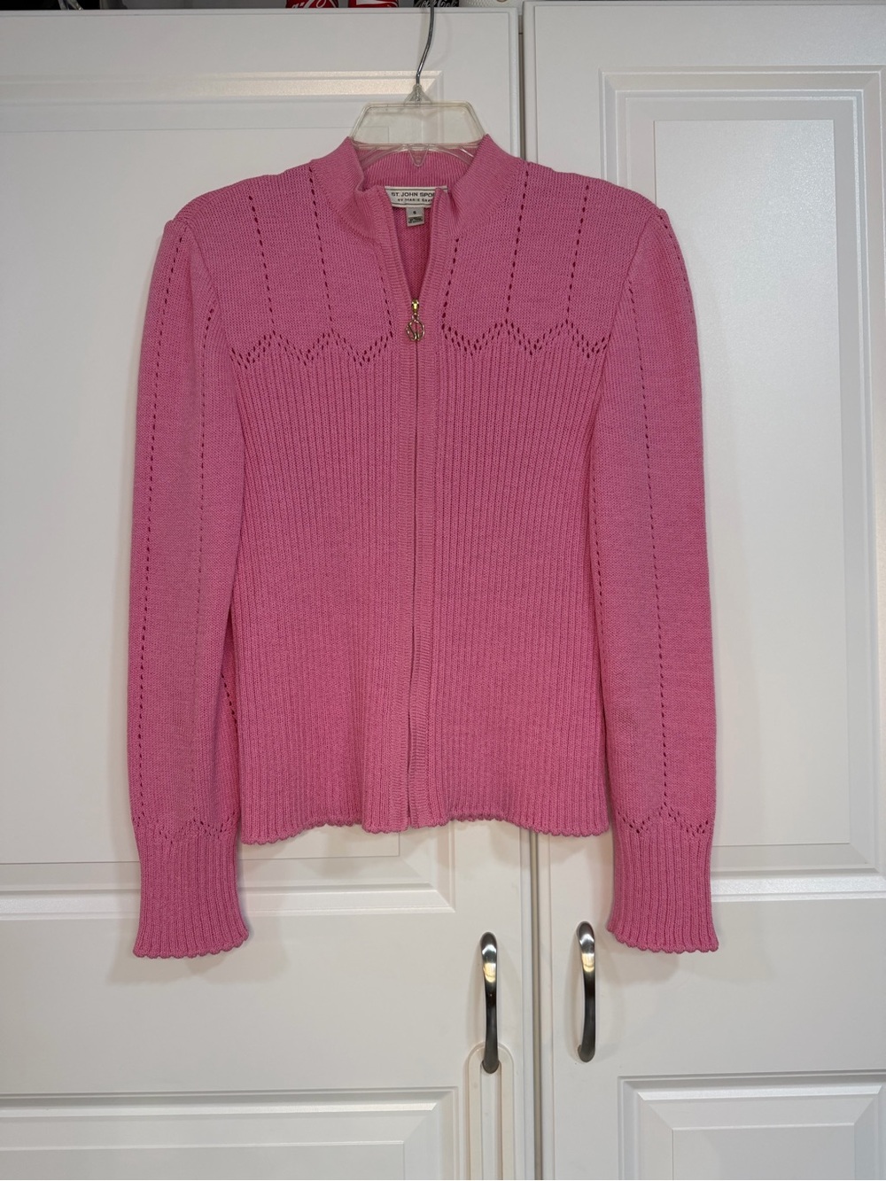 Vintage St. John Sport by Marie Gray Pink Zip Pointelle Cardigan - Size Small